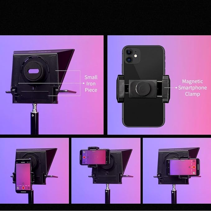 FEELWORLD TP2A Portable 8 - inch Teleprompter Supports up to 8" Smartphone/Tablet Prompting Smartphone DSLR Shooting with Remote Control & Lens Adapter Rings | Teleprompters - TrueDesk