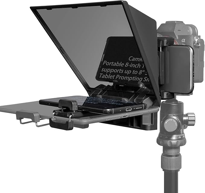 FEELWORLD TP2A Portable 8 - inch Teleprompter Supports up to 8" Smartphone/Tablet Prompting Smartphone DSLR Shooting with Remote Control & Lens Adapter Rings | Teleprompters - TrueDesk