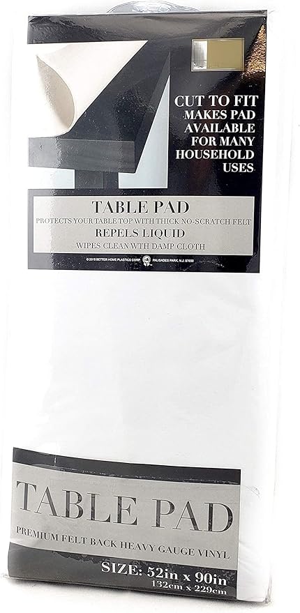 Felt Back Vinyl Table Pad 52" x 90" – Cut - to - Fit Waterproof Table Protector with Flannel Backing – Heat - Resistant Dining Pad for Daily or Under Tablecloth Use | Table Pads - TrueDesk