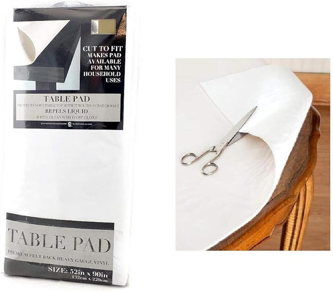 Felt Back Vinyl Table Pad 52" x 90" – Cut - to - Fit Waterproof Table Protector with Flannel Backing – Heat - Resistant Dining Pad for Daily or Under Tablecloth Use | Table Pads - TrueDesk