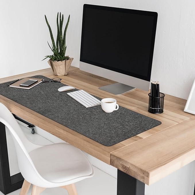 Felt Desk Mat 35.4 x 15.7 Inch, Large Desk Pad Protector for Keyboard and Mouse, Non - Slip Desk Blotter for Office & Home, Charcoal Gray Felt Mouse Pad | Desk Pads Blotters - TrueDesk