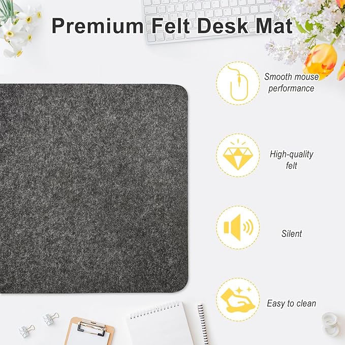 Felt Desk Mat 35.4 x 15.7 Inch, Large Desk Pad Protector for Keyboard and Mouse, Non - Slip Desk Blotter for Office & Home, Charcoal Gray Felt Mouse Pad | Desk Pads Blotters - TrueDesk