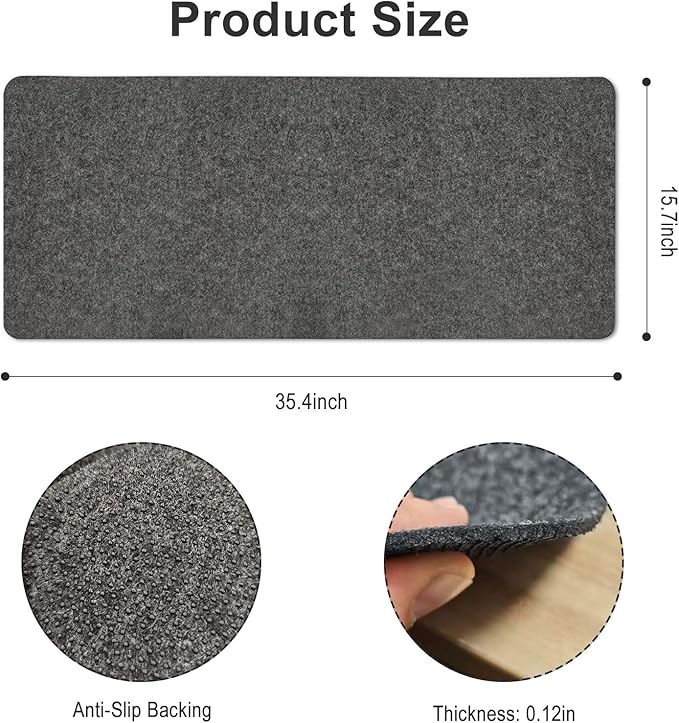 Felt Desk Mat 35.4 x 15.7 Inch, Large Desk Pad Protector for Keyboard and Mouse, Non - Slip Desk Blotter for Office & Home, Charcoal Gray Felt Mouse Pad | Desk Pads Blotters - TrueDesk