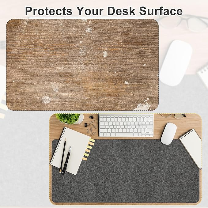 Felt Desk Mat 35.4 x 15.7 Inch, Large Desk Pad Protector for Keyboard and Mouse, Non - Slip Desk Blotter for Office & Home, Charcoal Gray Felt Mouse Pad | Desk Pads Blotters - TrueDesk