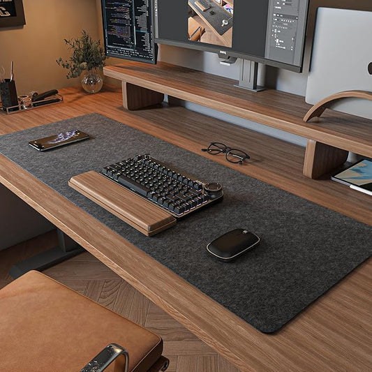 Felt Desk Mat | Computer Mat for Desk(36x12Inches) | Large Felt Mouse Pad and Keyboard Mat | Desk Protector for Office | Dark Gray | Desk Pads Blotters - TrueDesk