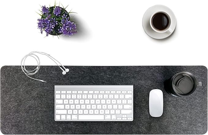 Felt Desk Mat | Computer Mat for Desk(36x12Inches) | Large Felt Mouse Pad and Keyboard Mat | Desk Protector for Office | Dark Gray | Desk Pads Blotters - TrueDesk