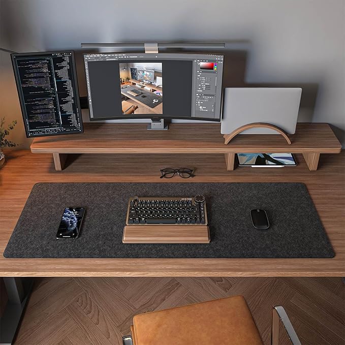 Felt Desk Mat | Computer Mat for Desk(36x12Inches) | Large Felt Mouse Pad and Keyboard Mat | Desk Protector for Office | Dark Gray | Desk Pads Blotters - TrueDesk
