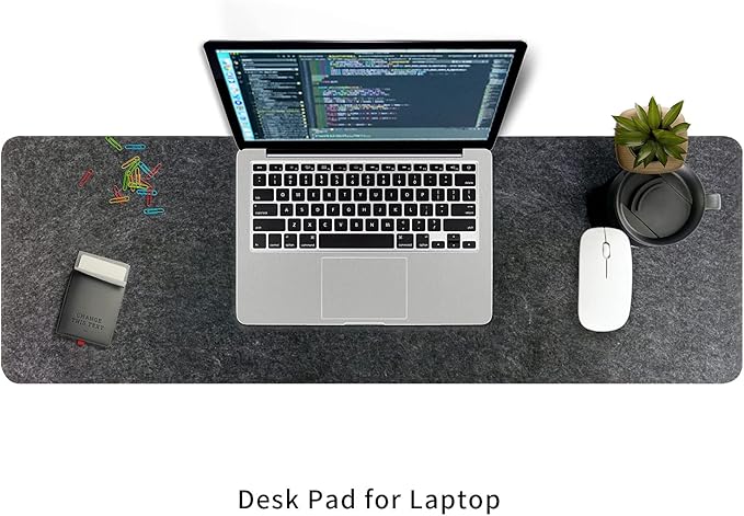 Felt Desk Mat | Computer Mat for Desk(36x12Inches) | Large Felt Mouse Pad and Keyboard Mat | Desk Protector for Office | Dark Gray | Desk Pads Blotters - TrueDesk