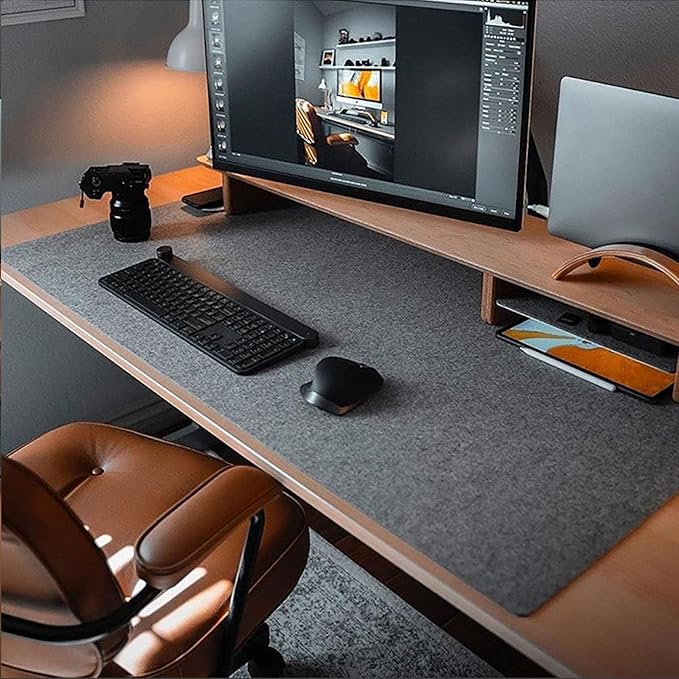 Felt Desk Mat,35.5" x 15.8" Inches,Large Keyboard Mat,Wool Desk Pad, Extra Large Felt Mouse Pad for Computers,Laptops, Offices and Homes. (Dark Gray) | Mouse Pads - TrueDesk