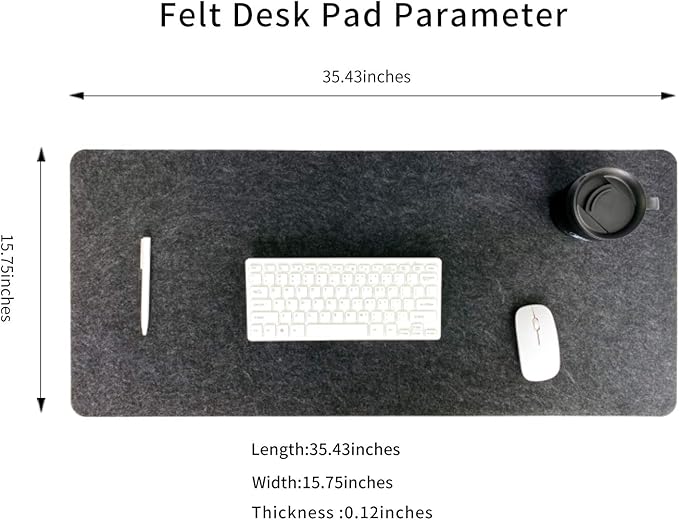 Felt Desk Mat,35.5" x 15.8" Inches,Large Keyboard Mat,Wool Desk Pad, Extra Large Felt Mouse Pad for Computers,Laptops, Offices and Homes. (Dark Gray) | Mouse Pads - TrueDesk