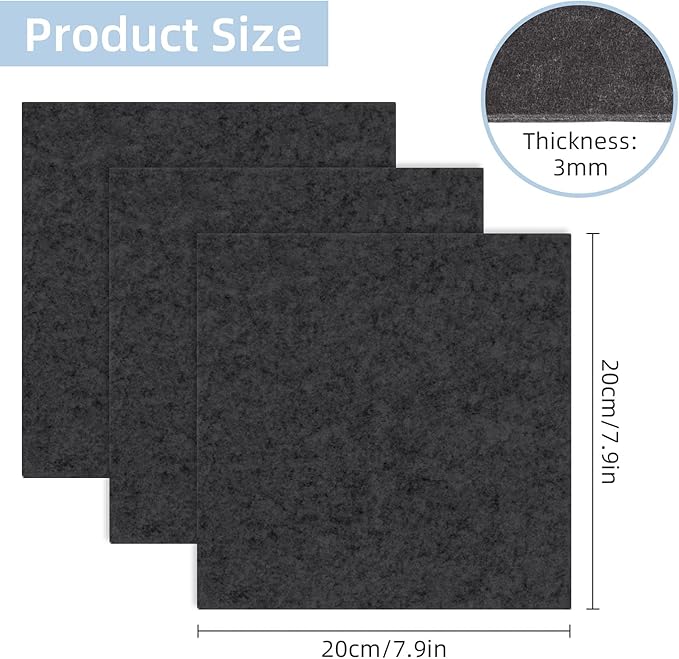 Felt Furniture Pads, 10 Pack Heavy Duty Non Slip Felt Sheets, 8 x 8 inch for Hardwood Floors, Chairs, Walls (Black) | Furniture Pads - TrueDesk