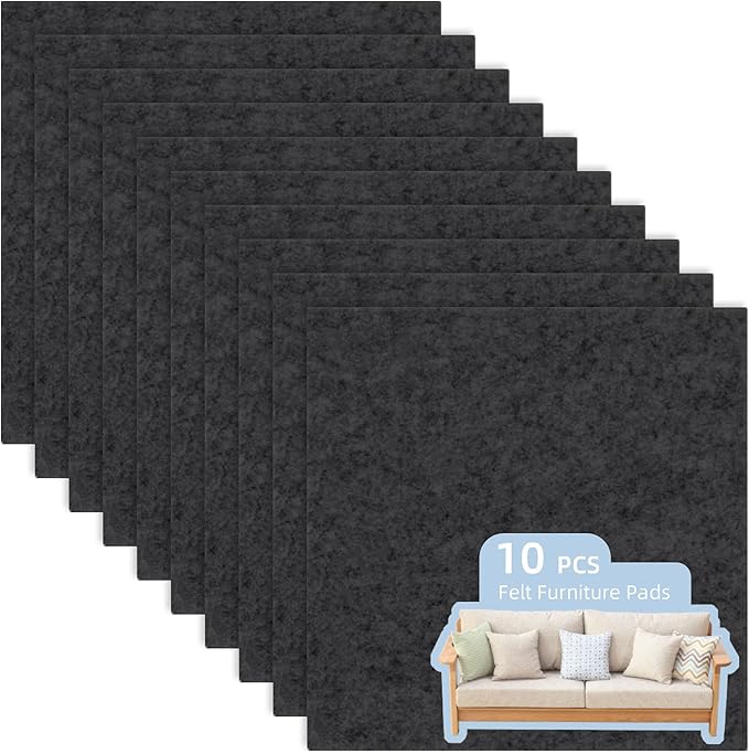 Felt Furniture Pads, 10 Pack Heavy Duty Non Slip Felt Sheets, 8 x 8 inch for Hardwood Floors, Chairs, Walls (Black) | Furniture Pads - TrueDesk
