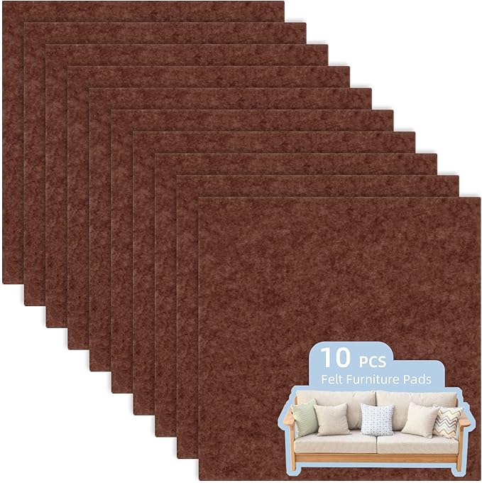 Felt Furniture Pads, 10 Pack Heavy Duty Non Slip Felt Sheets, 8 x 8 inch for Hardwood Floors, Chairs, Walls (Brown) | Furniture Pads - TrueDesk