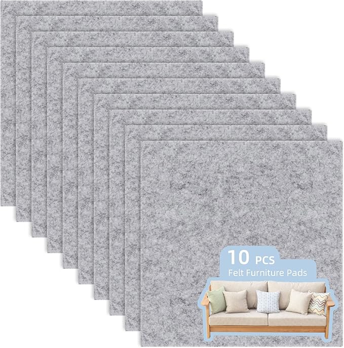 Felt Furniture Pads, 10 Pack Heavy Duty Non Slip Felt Sheets, 8 x 8 inch for Hardwood Floors, Chairs, Walls (Grey) | Furniture Pads - TrueDesk