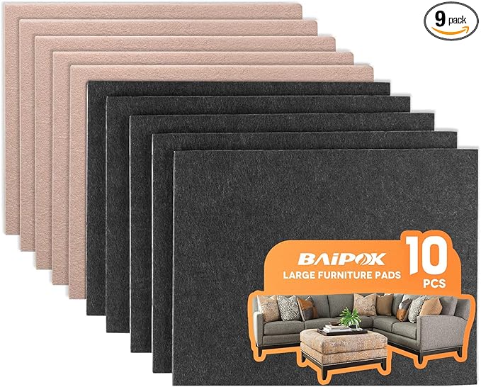 Felt Furniture Pads 10pcs 8" x 6" Adhesive Large Felt Pads, Cuttable Chair Leg Pads, Hardwood Floor Protectors for Furniture (Black 5 Pcs + Beige 5 Pcs) | Furniture Pads - TrueDesk