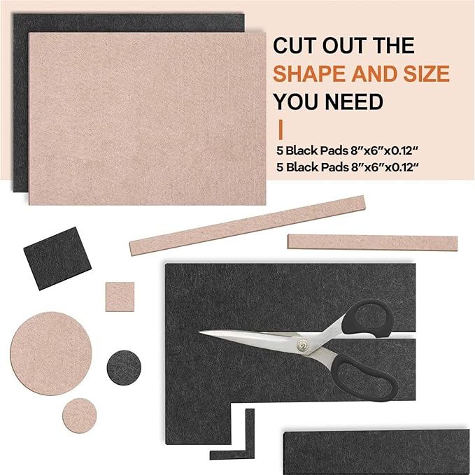 Felt Furniture Pads 10pcs 8" x 6" Adhesive Large Felt Pads, Cuttable Chair Leg Pads, Hardwood Floor Protectors for Furniture (Black 5 Pcs + Beige 5 Pcs) | Furniture Pads - TrueDesk