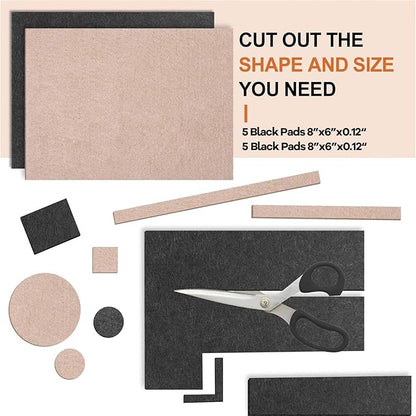 Felt Furniture Pads 10pcs 8" x 6" Adhesive Large Felt Pads, Cuttable Chair Leg Pads, Hardwood Floor Protectors for Furniture (Black 5 Pcs + Beige 5 Pcs) | Furniture Pads - TrueDesk