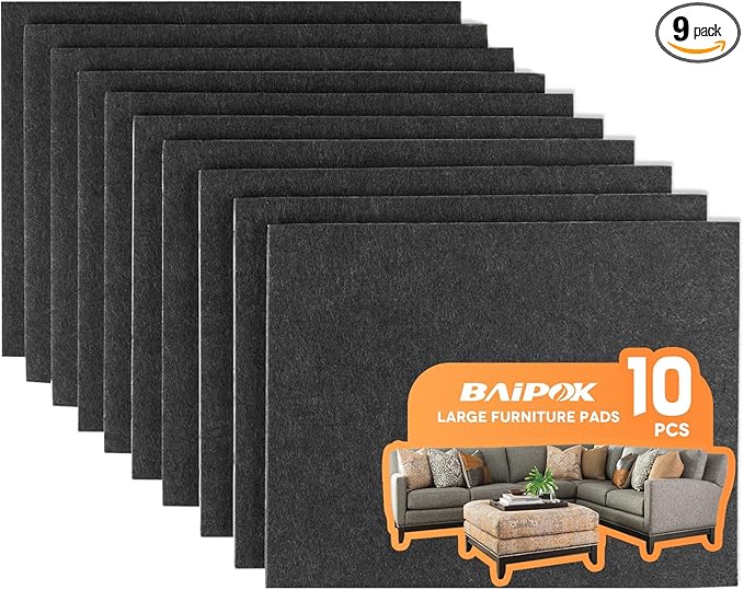 Felt Furniture Pads 10pcs 8" x 6" Adhesive Large Felt Pads, Cuttable Chair Leg Pads, Hardwood Floor Protectors for Furniture, Black | Furniture Pads - TrueDesk