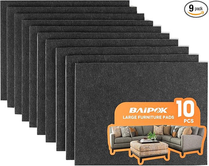 Felt Furniture Pads 10pcs 8" x 6" Adhesive Large Felt Pads, Cuttable Chair Leg Pads, Hardwood Floor Protectors for Furniture, Black | Furniture Pads - TrueDesk