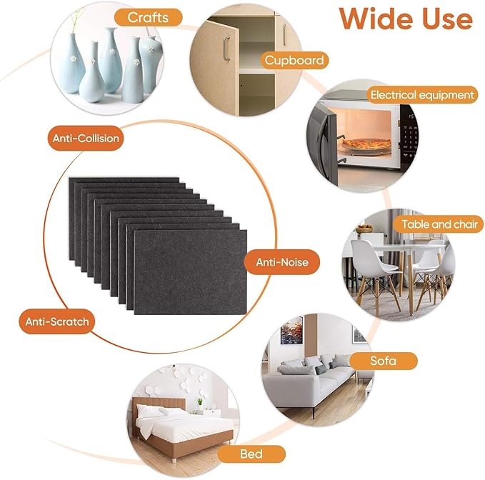 Felt Furniture Pads 10pcs 8" x 6" Adhesive Large Felt Pads, Cuttable Chair Leg Pads, Hardwood Floor Protectors for Furniture, Black | Furniture Pads - TrueDesk