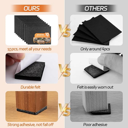 Felt Furniture Pads 10pcs 8" x 6" Adhesive Large Felt Pads, Cuttable Chair Leg Pads, Hardwood Floor Protectors for Furniture, Black | Furniture Pads - TrueDesk
