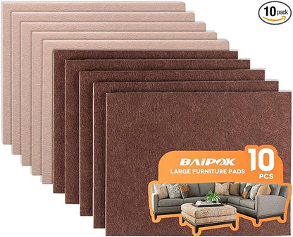 Felt Furniture Pads 10pcs 8" x 6" (Brown 5 Pcs + Beige 5 Pcs), Cuttable Self Adhesive Furniture Pads, Anti Scratch Chair Leg Floor Protectors for Hardwood Floors | Furniture Pads - TrueDesk
