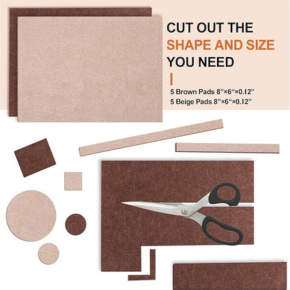 Felt Furniture Pads 10pcs 8" x 6" (Brown 5 Pcs + Beige 5 Pcs), Cuttable Self Adhesive Furniture Pads, Anti Scratch Chair Leg Floor Protectors for Hardwood Floors | Furniture Pads - TrueDesk
