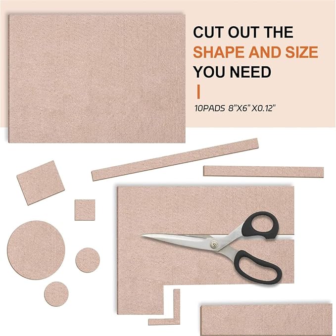 Felt Furniture Pads 10pcs 8" x 6" Self Adhesive Cuttable Furniture Felt Pads, Anti Scratch Floor Protectors for Furniture on Hardwood Floor, Beige | Furniture Pads - TrueDesk