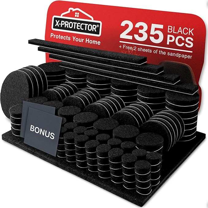 Felt Furniture Pads 235 PCS X - Protector! Huge Quantity of Black Furniture Pads for Hardwood Floors with Many Big Sizes – Your Ideal Wood Floor Protectors for Furniture. | Furniture Pads - TrueDesk