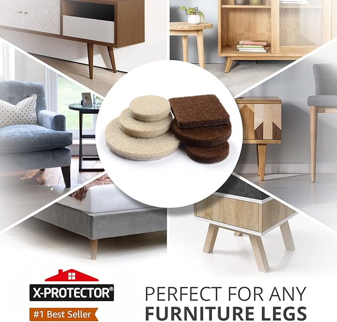 Felt Furniture Pads X - PROTECTOR 133 PCS Premium Furniture Pads - Felt Pads Furniture Feet Best Wood Floor Protectors - Protect Your Hardwood & Laminate Flooring! Brown and Beige | Furniture Pads - TrueDesk