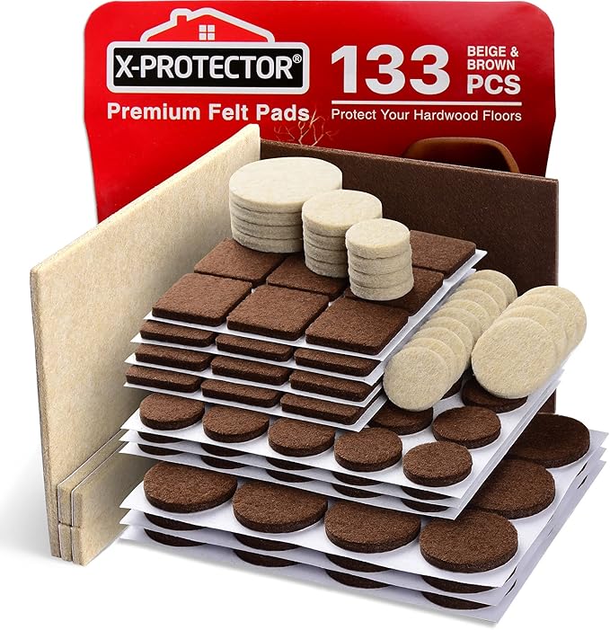 Felt Furniture Pads X - PROTECTOR 133 PCS Premium Furniture Pads - Felt Pads Furniture Feet Best Wood Floor Protectors - Protect Your Hardwood & Laminate Flooring! Brown and Beige | Furniture Pads - TrueDesk
