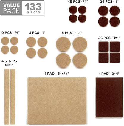 Felt Furniture Pads X - PROTECTOR 133 PCS Premium Furniture Pads - Felt Pads Furniture Feet Best Wood Floor Protectors - Protect Your Hardwood & Laminate Flooring! Brown and Beige | Furniture Pads - TrueDesk