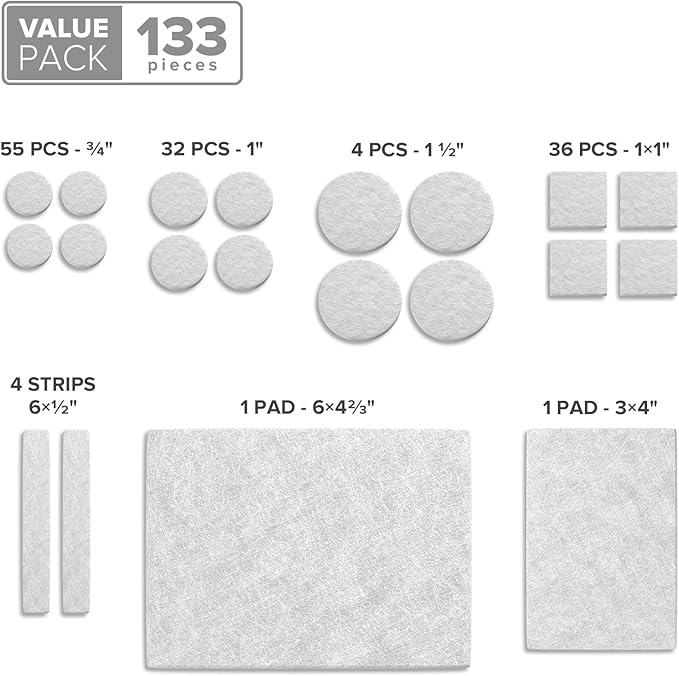 Felt Furniture Pads X - PROTECTOR 133 PCS - Premium Furniture Pads for Hardwood Floors - White Felt Pads for Furniture Feet - The Best Chair Leg Floor Protectors - Protect Your Hard Floors! | Furniture Pads - TrueDesk