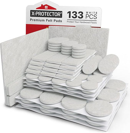 Felt Furniture Pads X - PROTECTOR 133 PCS - Premium Furniture Pads for Hardwood Floors - White Felt Pads for Furniture Feet - The Best Chair Leg Floor Protectors - Protect Your Hard Floors! | Furniture Pads - TrueDesk