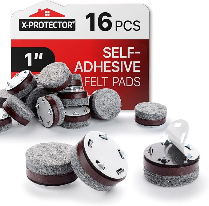 Felt Furniture Pads X - Protector 16 PCS - 1" Felt Pads with Prongs - Premium Felt Chair Pads - Furniture Pads for Hardwood Floors - Chair Floor Protectors for Hardwood - Slide Your Furniture Easily! | Furniture Pads - TrueDesk