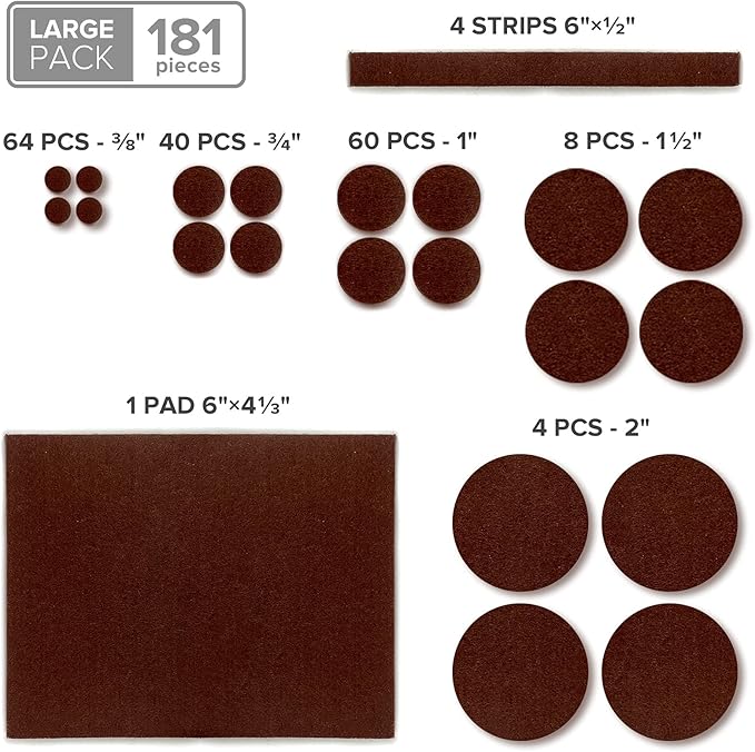 Felt Furniture Pads X - PROTECTOR 181 PCS Premium Furniture Pads - Felt Pads Furniture Feet Best Wood Floor Protectors - Protect Your Hardwood & Laminate Flooring! | Furniture Pads - TrueDesk