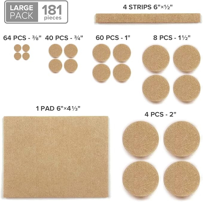 Felt Furniture Pads X - PROTECTOR 181 PCS Premium Furniture Pads - Felt Pads Furniture Feet Best Wood Floor Protectors - Protect Your Hardwood & Laminate Flooring! | Furniture Pads - TrueDesk