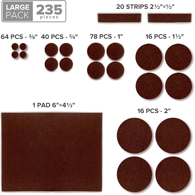 Felt Furniture Pads X - PROTECTOR 235 PCS Premium Furniture Pads - Felt Pads Furniture Feet Best Wood Floor Protectors - Protect Your Hardwood & Laminate Flooring! | Furniture Pads - TrueDesk