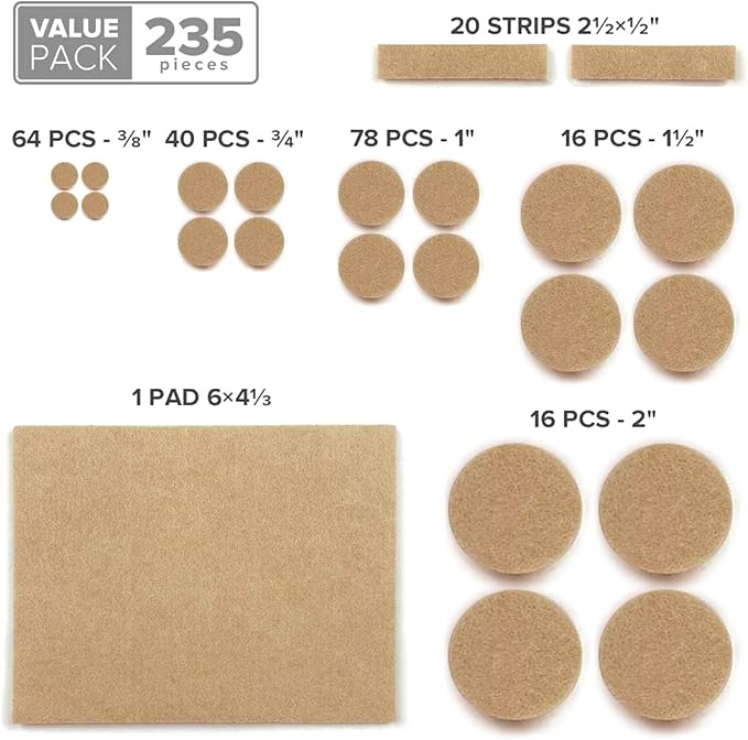 Felt Furniture Pads X - PROTECTOR 235 PCS Premium Furniture Pads - Felt Pads Furniture Feet Best Wood Floor Protectors - Protect Your Hardwood & Laminate Flooring! | Furniture Pads - TrueDesk