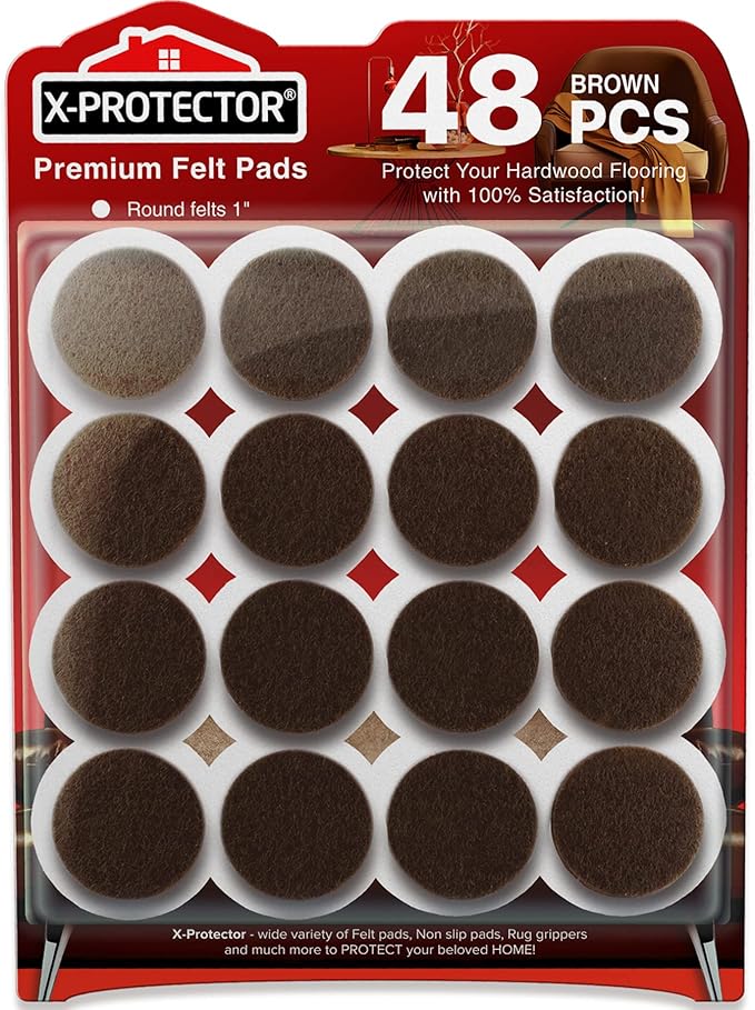 Felt Furniture Pads X - PROTECTOR - 48 Premium Floor Protector Chair Felts for Feet Wood Floors Best Hardwood Protect Your Hard Floors! (Brown) | Furniture Pads - TrueDesk