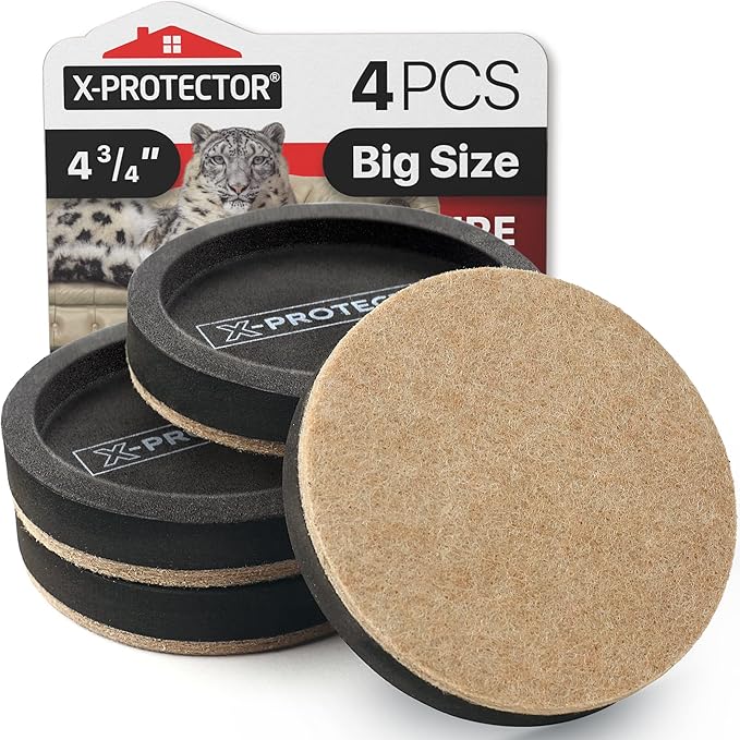 Felt Furniture Sliders for Hardwood Floors X - PROTECTOR 4 PCS 4 3/4” - Furniture Slider with Unique Design - Heavy - Duty Furniture Movers for Hard Surfaces - Felt Sliders - Move Your Furniture Easily! | Furniture Sliders - TrueDesk