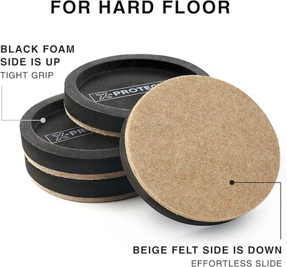 Felt Furniture Sliders for Hardwood Floors X - PROTECTOR 4 PCS 4 3/4” - Furniture Slider with Unique Design - Heavy - Duty Furniture Movers for Hard Surfaces - Felt Sliders - Move Your Furniture Easily! | Furniture Sliders - TrueDesk