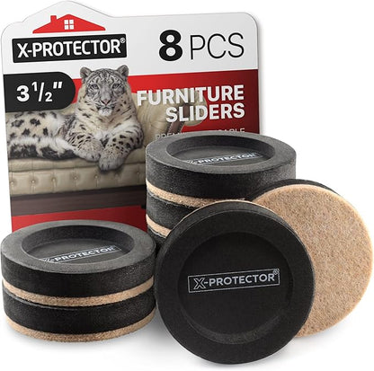 Felt Furniture Sliders for Hardwood Floors X - PROTECTOR 8 PCS 3 ½” - Furniture Slider with Unique Design - Heavy - Duty Furniture Movers for Hard Surfaces - Felt Sliders - Move Your Furniture Easily! | Furniture Sliders - TrueDesk