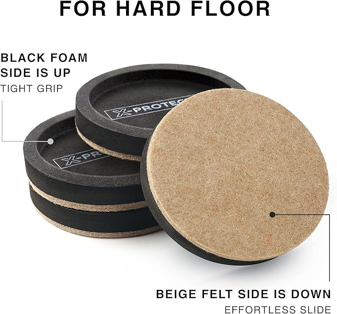 Felt Furniture Sliders for Hardwood Floors X - PROTECTOR 8 PCS 4 3/4” - Furniture Slider with Unique Design - Heavy - Duty Furniture Movers for Hard Surfaces - Felt Sliders - Move Your Furniture Easily! | Furniture Sliders - TrueDesk