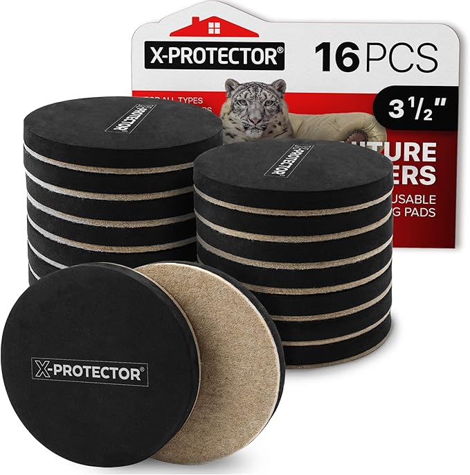 Felt Furniture Sliders Hardwood Floors X - PROTECTOR – 16 PCS 3 1/2" Furniture Sliders – Heavy Duty Felt Sliders Hard Surfaces – Move Your Furniture Easily & Safely! | Furniture Sliders - TrueDesk