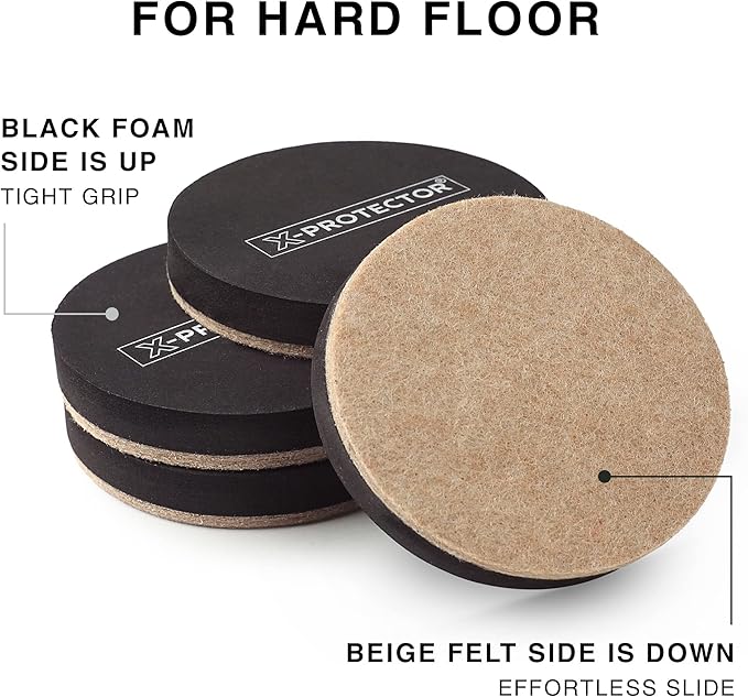 Felt Furniture Sliders Hardwood Floors X - PROTECTOR – 16 PCS 3 1/2" Furniture Sliders – Heavy Duty Felt Sliders Hard Surfaces – Move Your Furniture Easily & Safely! | Furniture Sliders - TrueDesk