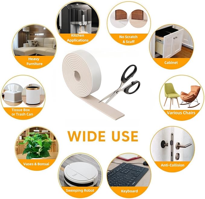 Felt Strips with Adhesive Backing – Furnigear Heavy Duty Cuttable Felt Tape Roll Furniture Pads for Chair Legs - Protecting Hardwood Floors, Chair Wall Protector (Beige, 120 x 1 x 0.14 Inch) | Furniture Pads - TrueDesk