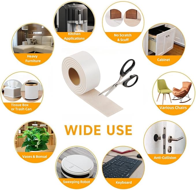 Felt Strips with Adhesive Backing – Furnigear Heavy Duty Cuttable Felt Tape Roll Furniture Pads for Chair Legs - Protecting Hardwood Floors, Chair Wall Protector (Beige, 40 x 2 x 0.14 Inch) | Furniture Pads - TrueDesk
