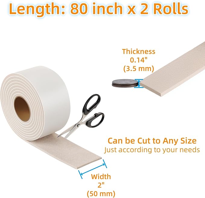 Felt Strips with Adhesive Backing – Furnigear Heavy Duty Cuttable Felt Tape Roll Furniture Pads for Chair Legs - Protecting Hardwood Floors, Chair Wall Protector (Beige, 80 x 2 x 0.14 Inch) | Furniture Pads - TrueDesk