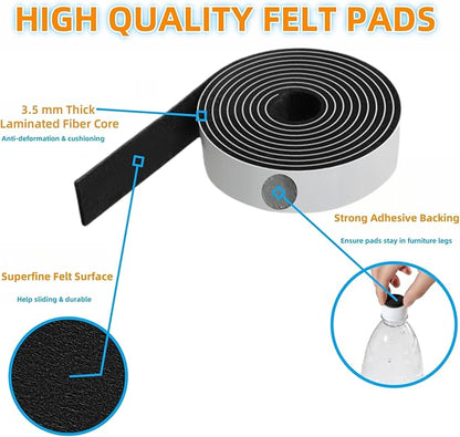 Felt Strips with Adhesive Backing – Furnigear Heavy Duty Cuttable Felt Tape Roll Furniture Pads for Chair Legs - Protecting Hardwood Floors, Chair Wall Protector (Black, 40 x 2 x 0.14 Inch) | Furniture Pads - TrueDesk